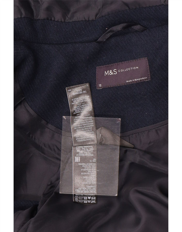 Marks & Spencer Womens Hooded Duffle Coat UK 12 Medium Navy Blue Wool