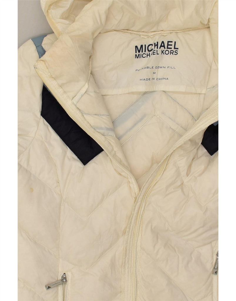 MICHAEL KORS Womens Hooded Padded Jacket UK 14 Medium White Colourblock Vintage Michael Kors and Second-Hand Michael Kors from Messina Hembry 