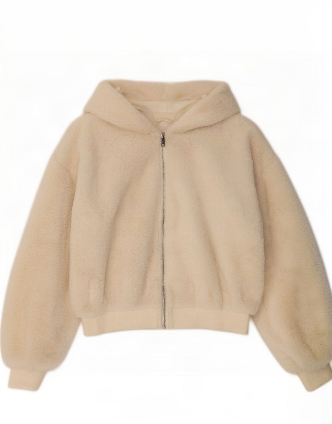 Topshop Womens Teddy Bear Hooded Bomber Jacket UK 10 Small Off White