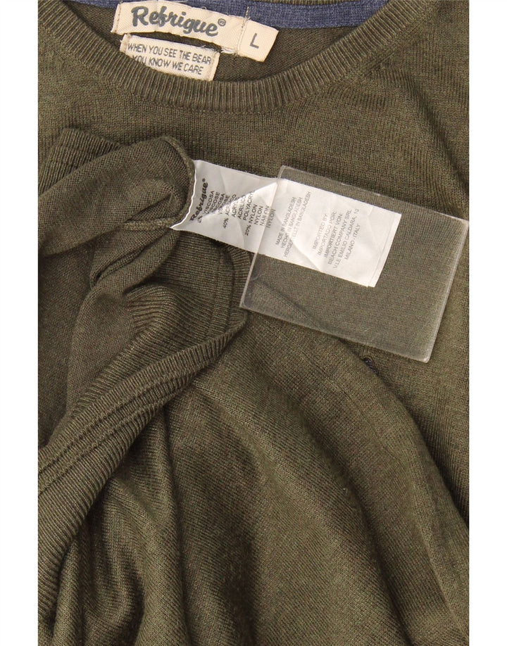 Refrigiwear Mens Crew Neck Jumper Sweater Large Khaki Viscose