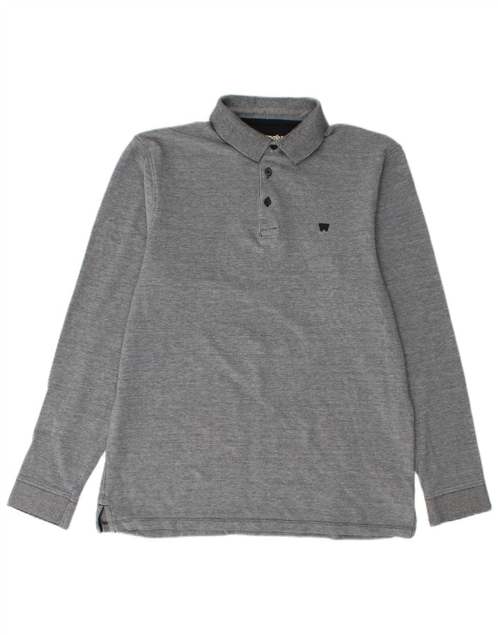 WRANGLER Mens Long Sleeve Polo Shirt Medium Grey Cotton