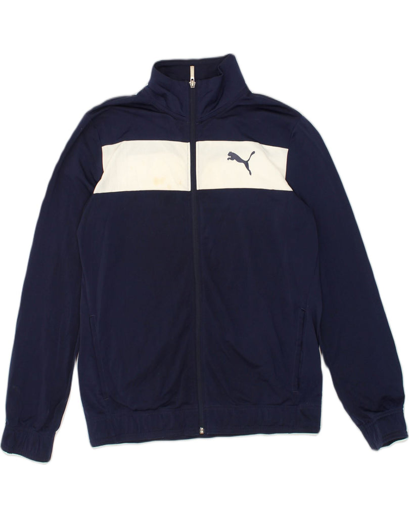 PUMA Mens Tracksuit Top Jacket Medium Navy Blue Colourblock Polyester | Vintage Puma | Thrift | Second-Hand Puma | Used Clothing | Messina Hembry 