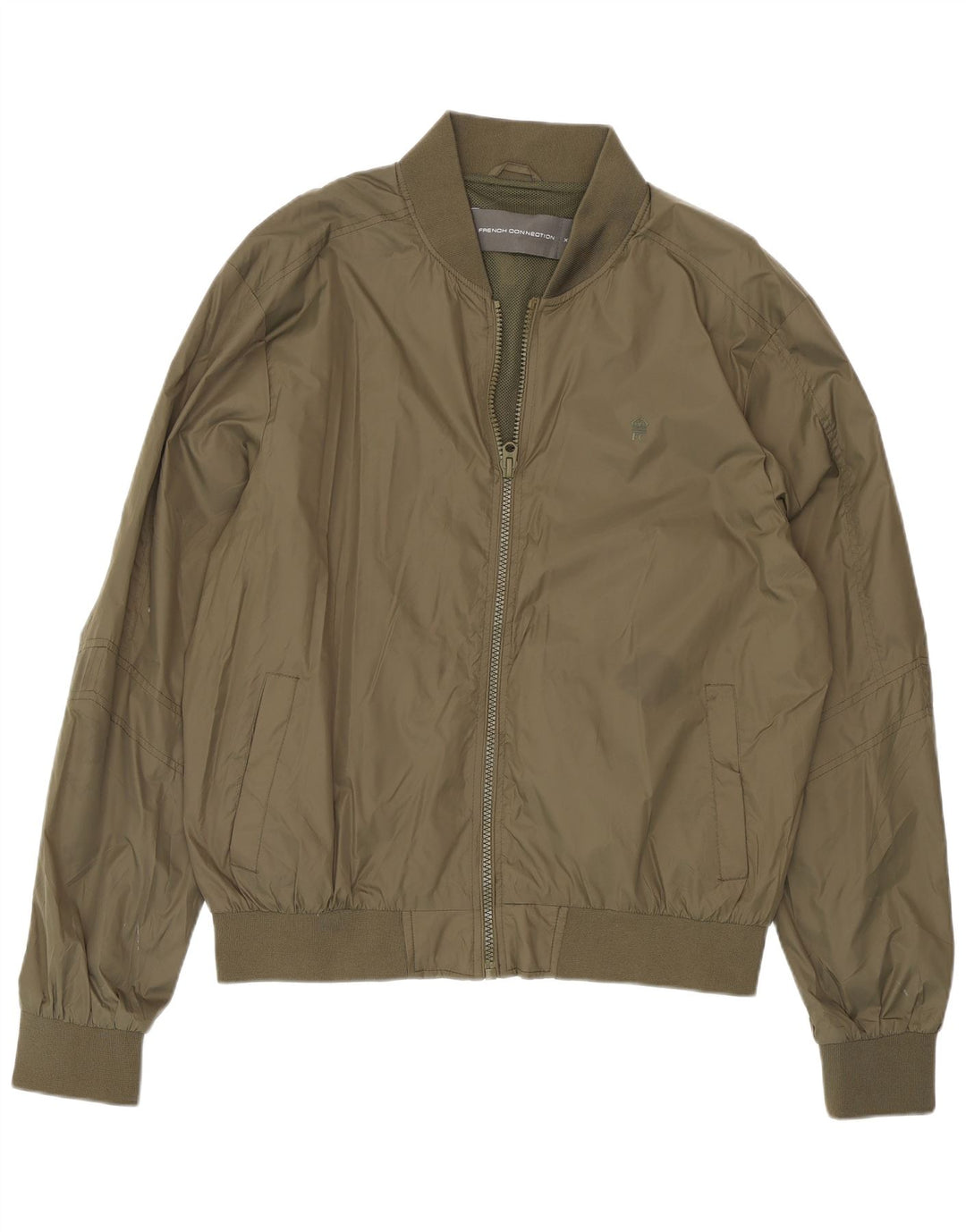 French Connection Mens Bomber Jacket UK 44 2XL Khaki Polyamide