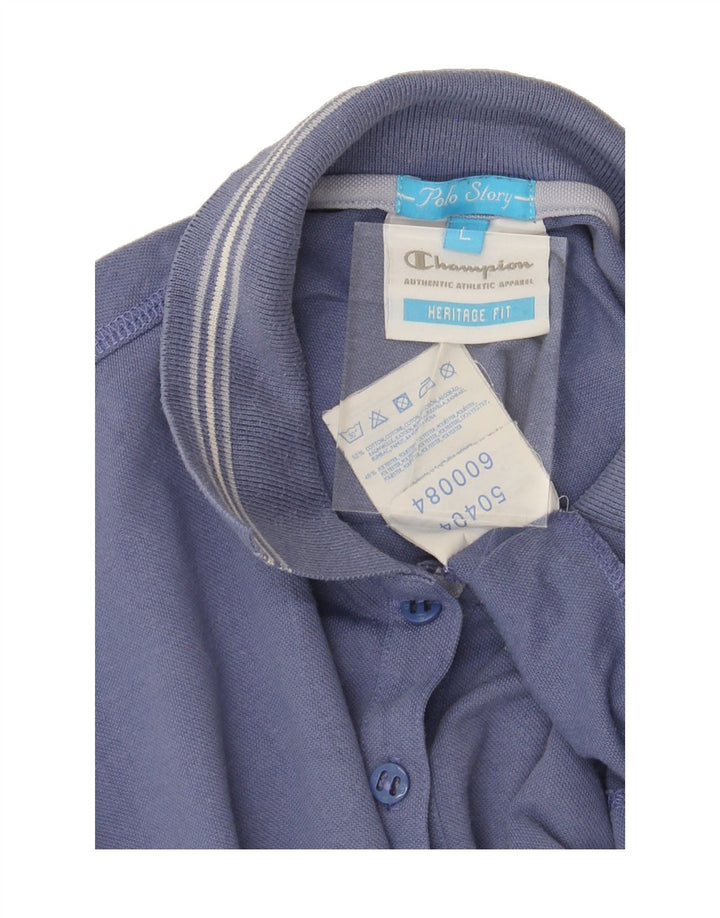 CHAMPION Womens Polo Shirt UK 14 Large Blue Cotton Vintage Champion and Second-Hand Champion from Messina Hembry 