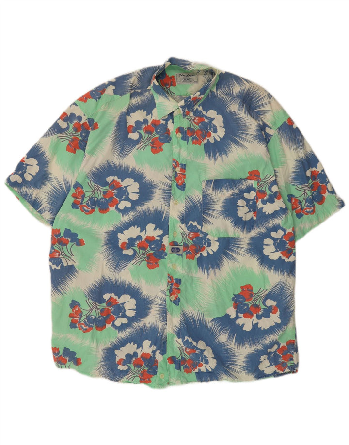 UNIFORM Mens Short Sleeve Shirt XL Green Floral Cotton