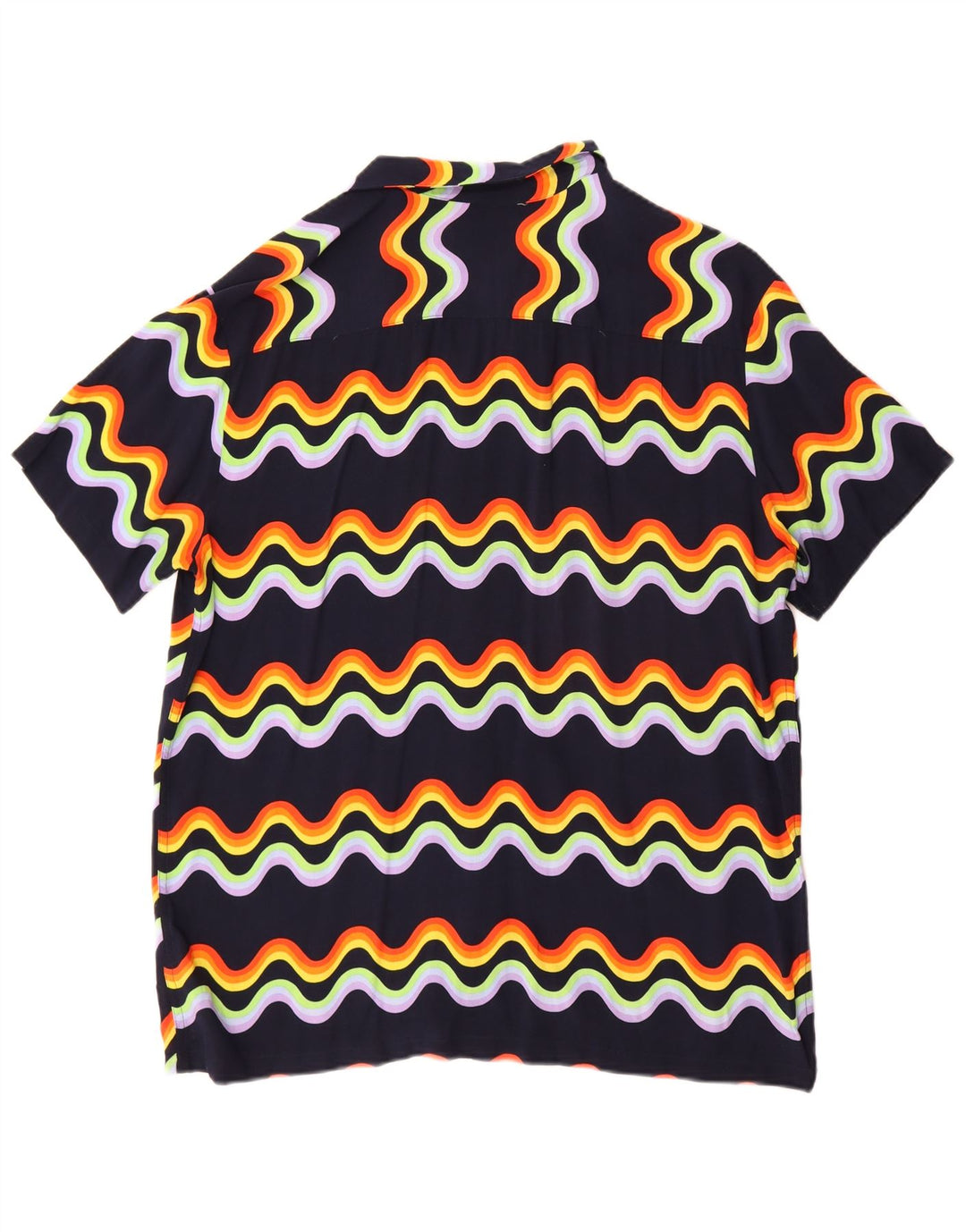 Vintage Mens Short Sleeve Shirt Large Navy Blue Chevron Viscose