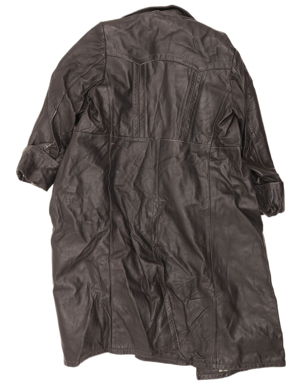 VINTAGE Mens Leather Trench Coat UK 38 Medium Black Leather