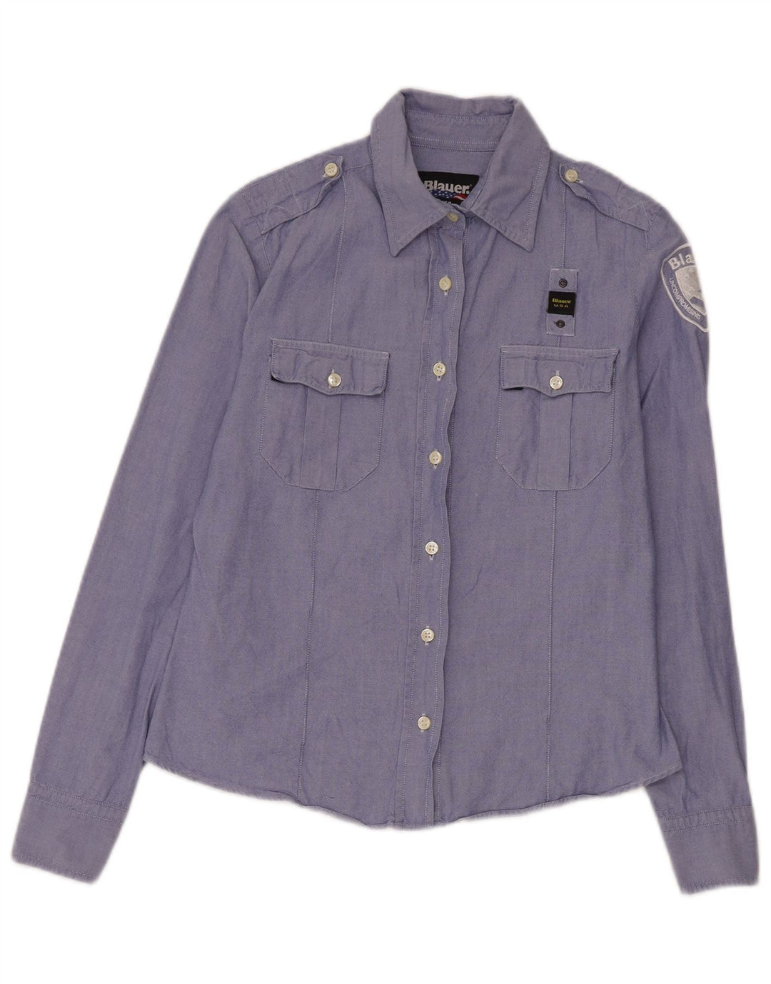 Blauer Womens Graphic Military Shirt UK 16 Large Blue