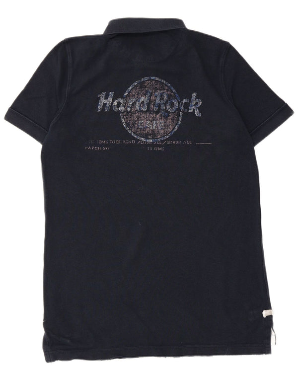 Hard Rock Cafe Mens Mallorca Graphic Polo Shirt Large Navy Blue Cotton