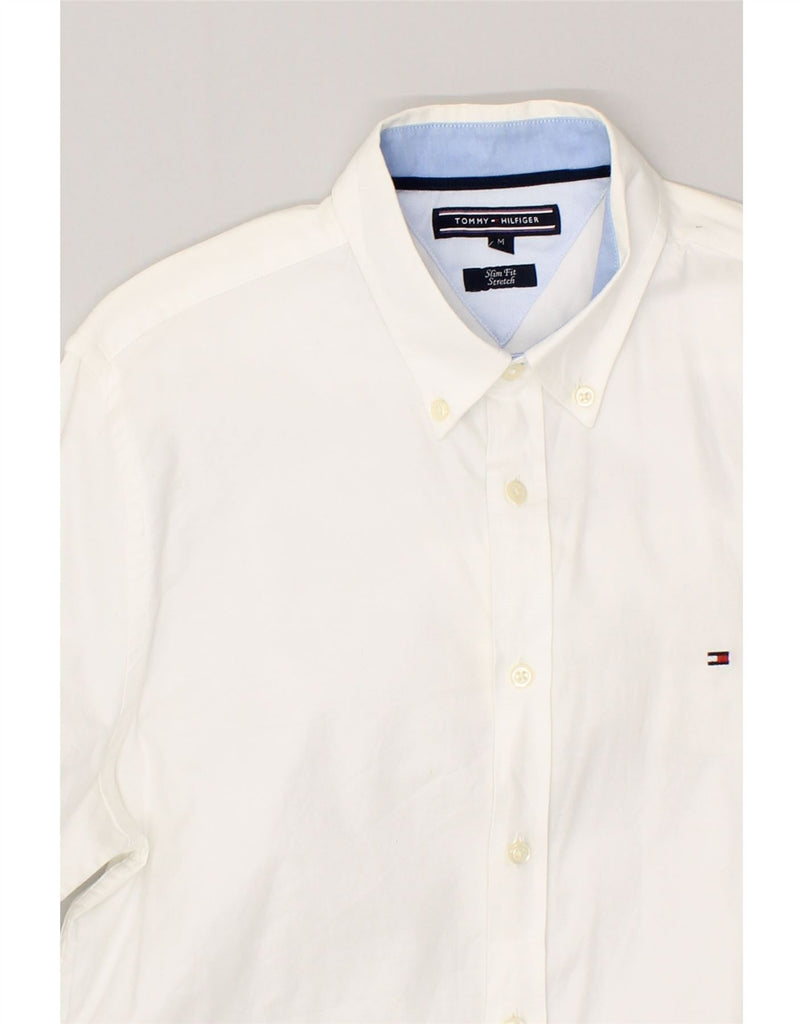 TOMMY HILFIGER Mens Stretch Slim Fit Shirt Medium White Cotton | Vintage Tommy Hilfiger | Thrift | Second-Hand Tommy Hilfiger | Used Clothing | Messina Hembry 