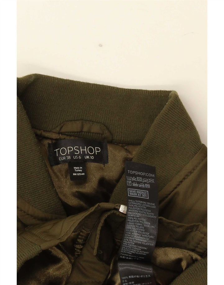 Topshop Womens Oversized Bomber Jacket UK 10 Small Green Polyester