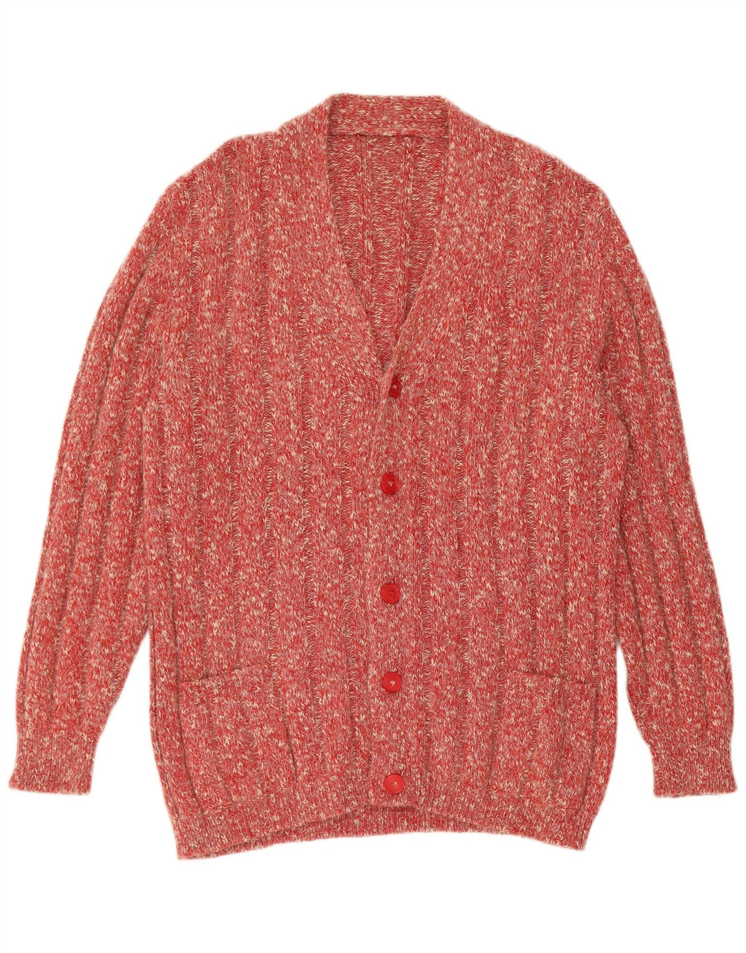 Vintage Mens Cardigan Sweater Large Red Flecked