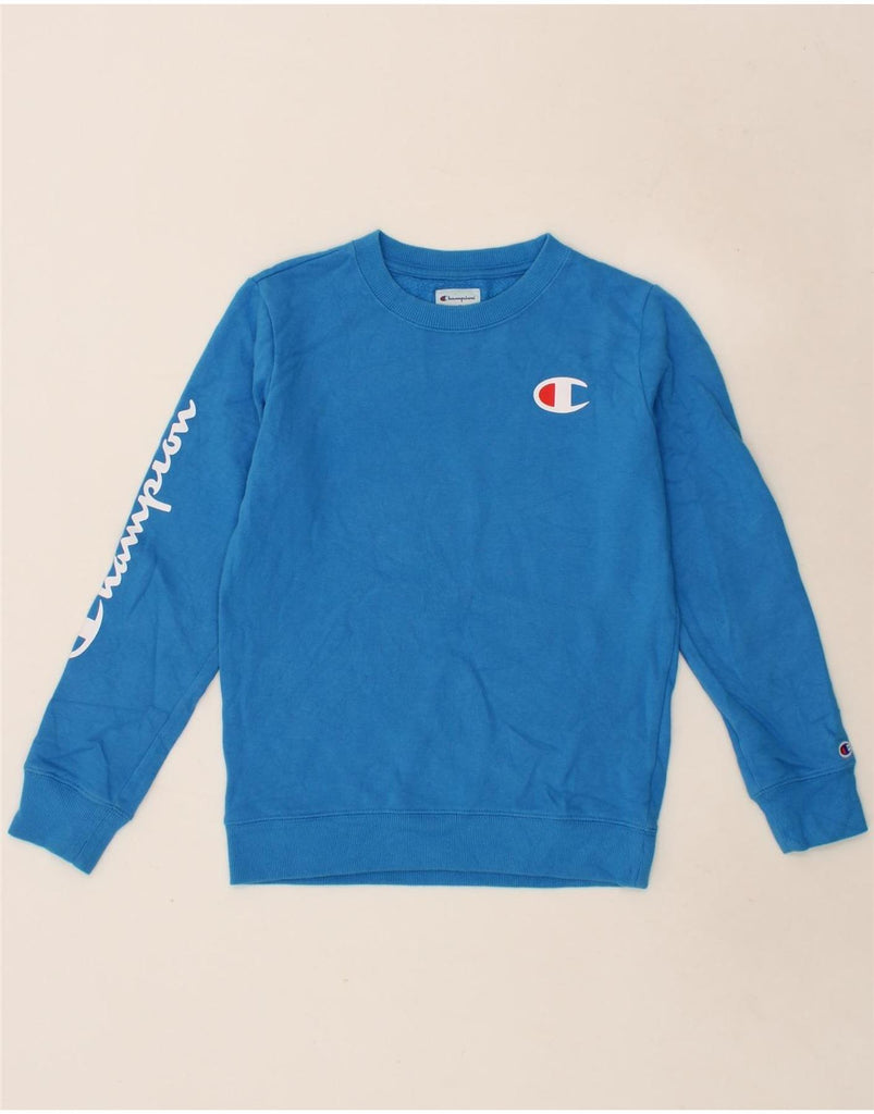CHAMPION Boys Graphic Sweatshirt Jumper 10-11 Years Large Blue Cotton Vintage Champion and Second-Hand Champion from Messina Hembry 