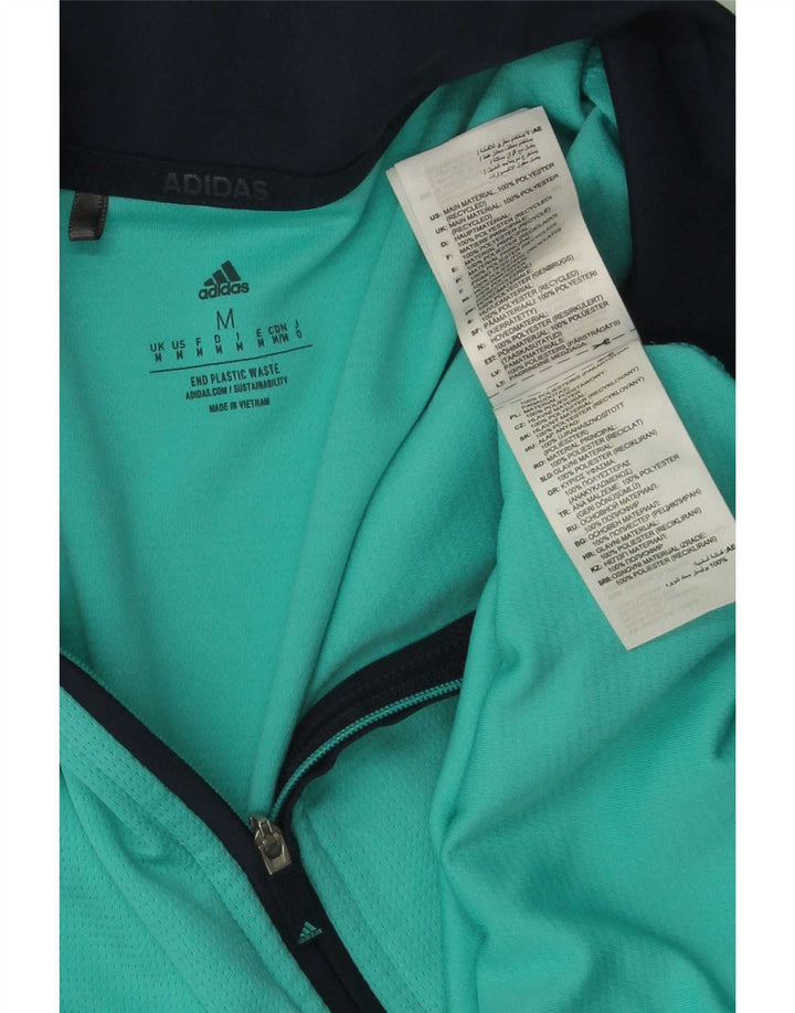 Adidas Mens Zip Neck Pullover Tracksuit Top Medium Turquoise Polyester