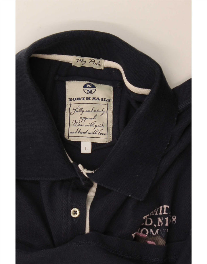 North Sails Womens Graphic Polo Shirt UK 14 Large Navy Blue