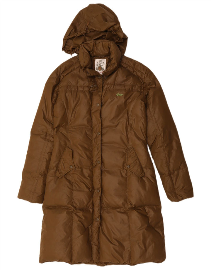 Guess Womens Hooded Padded Coat UK 14 Medium Khaki Polyamide