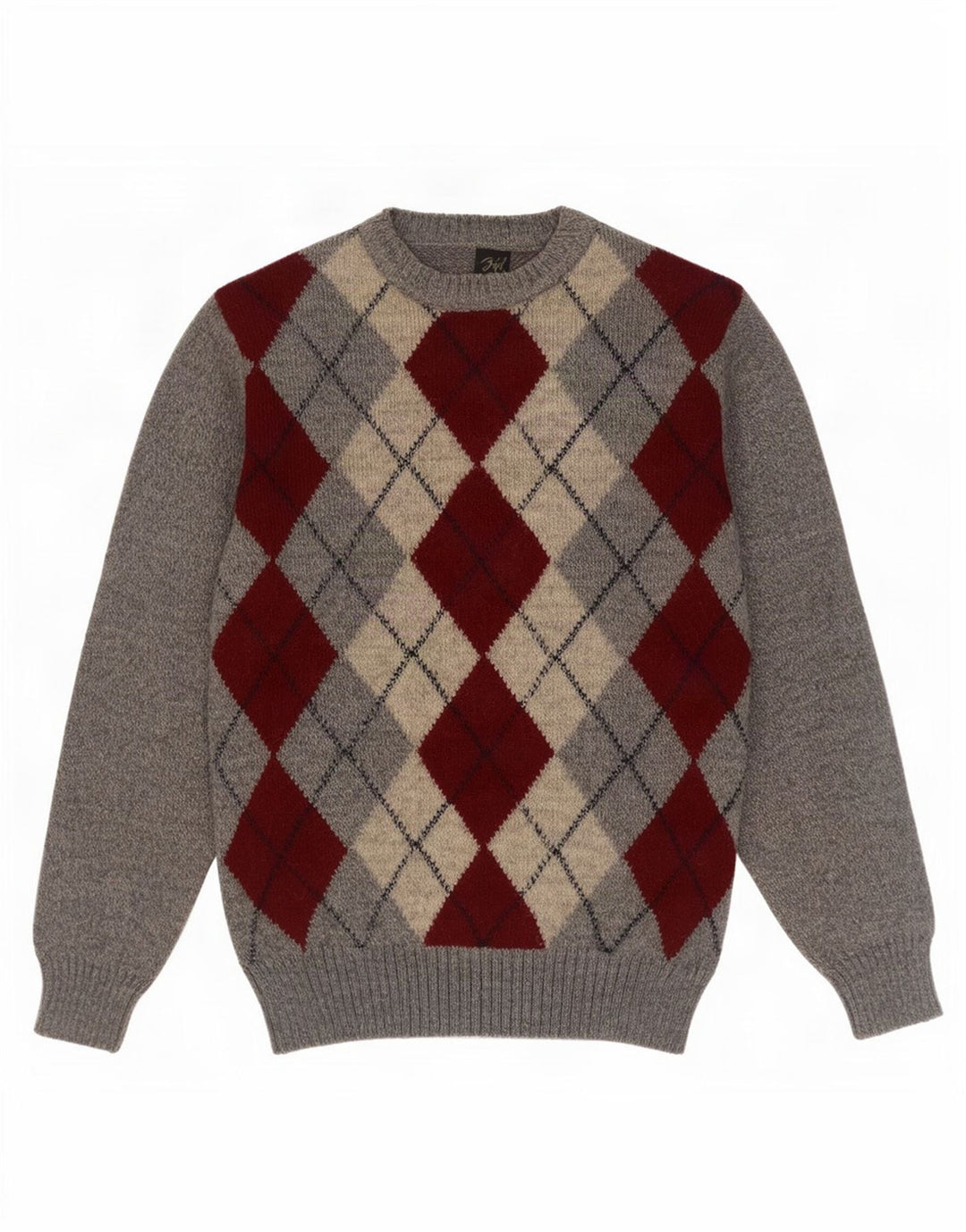Rodes Mens Crew Neck Jumper Sweater IT 48 Medium Grey Argyle/Diamond