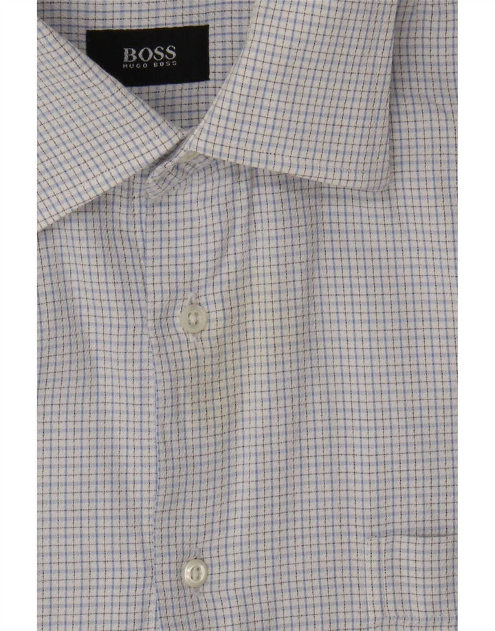Hugo Boss Mens Shirt Size 41 15 Medium Blue Check Cotton