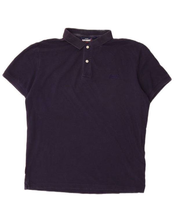 SUPERDRY Mens Polo Shirt Large Navy Blue Cotton