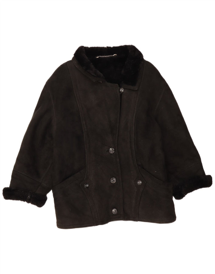 Vintage Womens Oversized Shearling Jacket IT 44 Medium Black Shearling