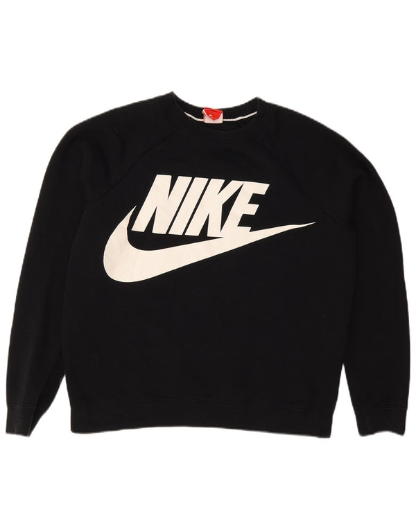 Nike Womens Graphic Sweatshirt Jumper UK 14 Medium Black Cotton