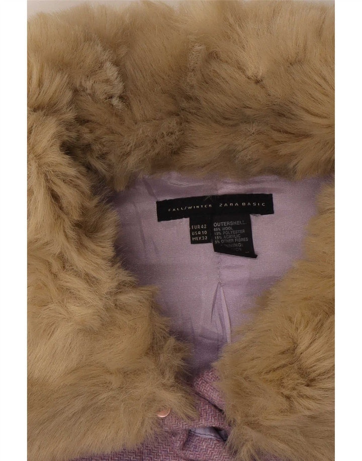 Zara Womens Faux Fur Jacket EU 42 Medium Purple Flecked Wool Classic