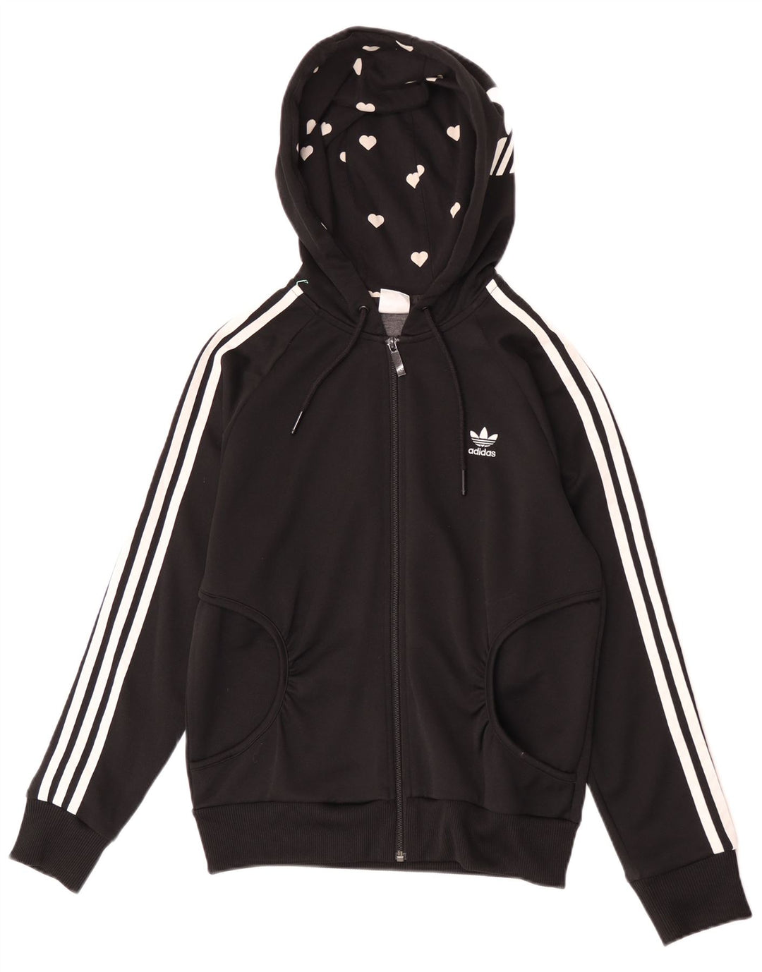 Adidas Womens Graphic Zip Hoodie Sweater IT 40 Small Black Polyester