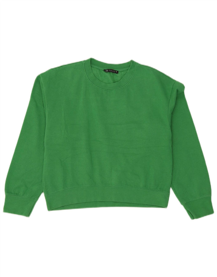 Zara Womens Crop Sweatshirt Jumper UK 10 Small Green Polyester