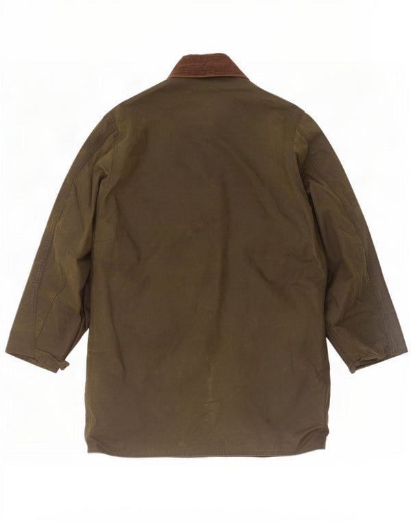 Barbour Mens Border Waxed Cotton Jacket UK 40 Medium Khaki Colourblock