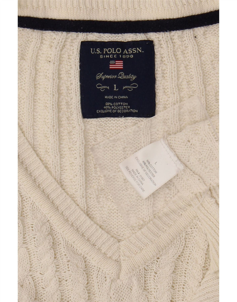 U.S. POLO ASSN. Mens V-Neck Jumper Sweater Large White Cotton Vintage U.S. Polo Assn. and Second-Hand U.S. Polo Assn. from Messina Hembry 