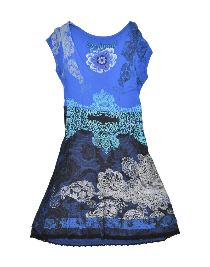 DESIGUAL Womens Slim Fit A-Line Dress UK 18 XL Blue Paisley | Vintage Desigual | Thrift | Second-Hand Desigual | Used Clothing | Messina Hembry 