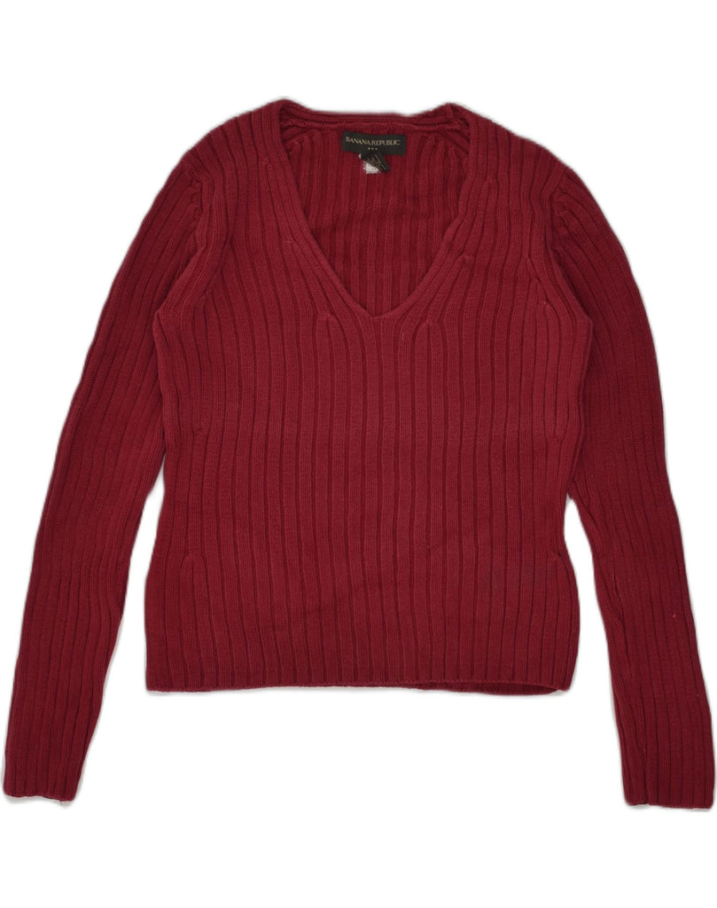 BANANA REPUBLIC Womens V-Neck Jumper Sweater UK 14 Medium Red Cotton | Vintage Banana Republic | Thrift | Second-Hand Banana Republic | Used Clothing | Messina Hembry 