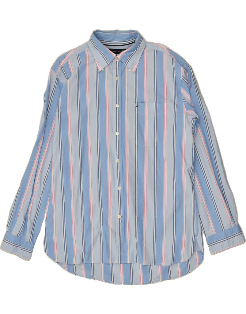 TOMMY HILFIGER Mens Shirt Large Blue Striped Cotton | Vintage Tommy Hilfiger | Thrift | Second-Hand Tommy Hilfiger | Used Clothing | Messina Hembry 