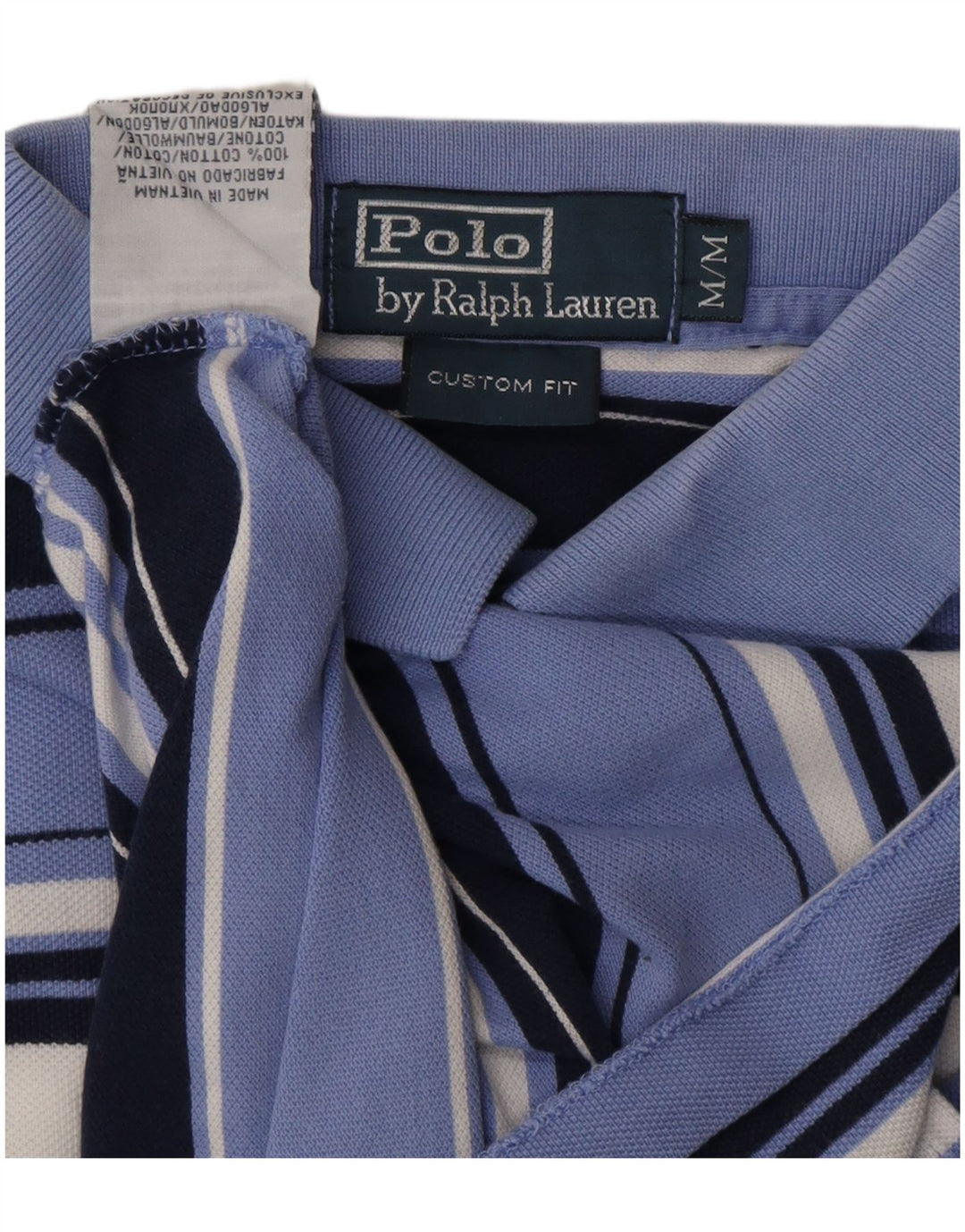 POLO RALPH LAUREN Mens Custom Fit Polo Shirt Medium Blue Striped Cotton