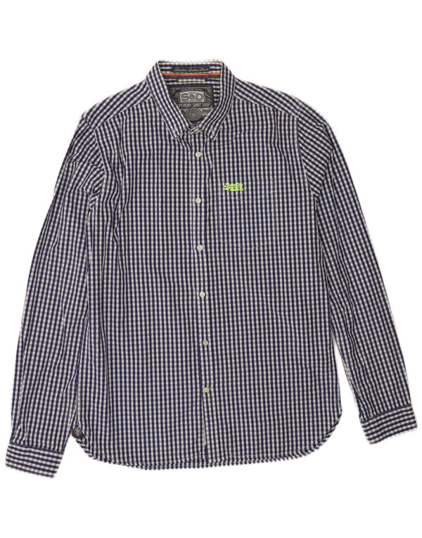 SUPERDRY Mens Shirt Large Navy Blue Gingham Cotton