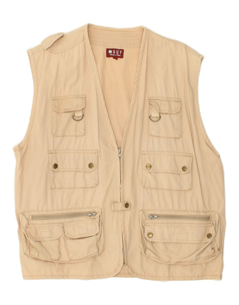 VINTAGE Mens Utility Gilet UK 42 XL Beige Cotton | Vintage Vintage | Thrift | Second-Hand Vintage | Used Clothing | Messina Hembry 