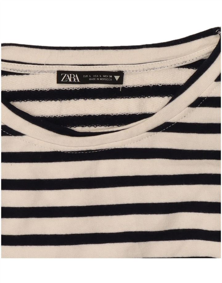 Zara Womens Crop T-Shirt Top UK 16 Large White Striped