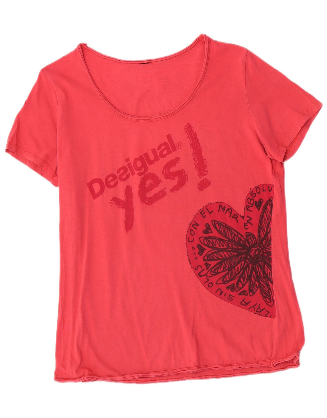 Desigual Womens Graphic T-Shirt Top UK 14 Medium Pink