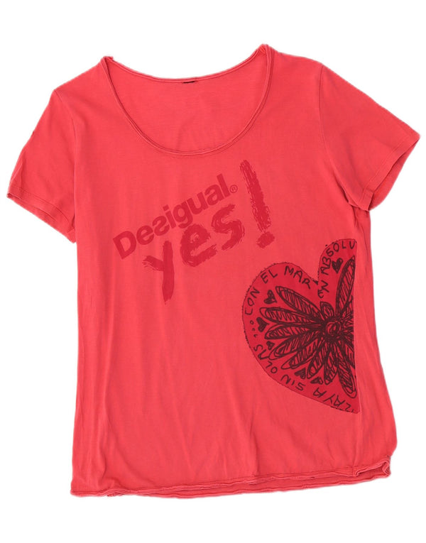 Desigual Womens Graphic T-Shirt Top UK 14 Medium Pink