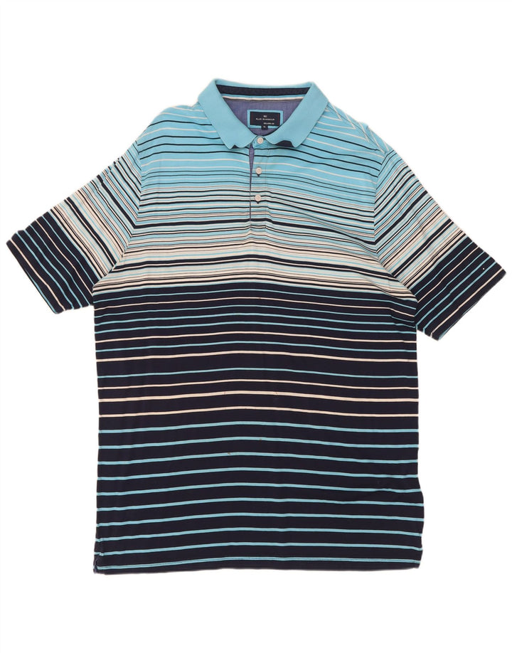 Marks & Spencer Mens Polo Shirt XL Blue Striped Cotton