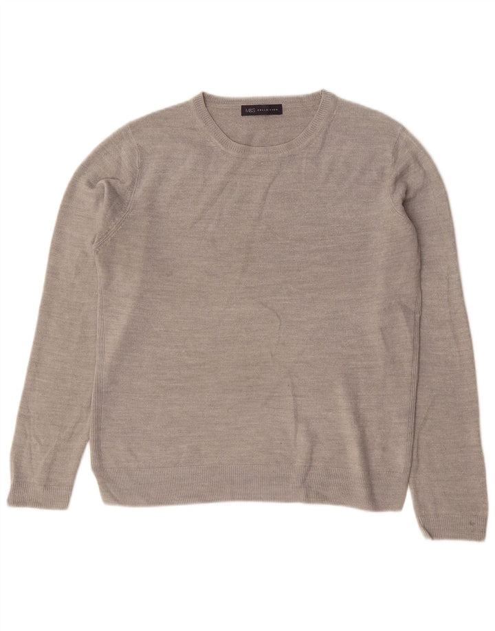Marks & Spencer Womens Crew Neck Jumper Sweater UK 14 Large Grey Acrylic
