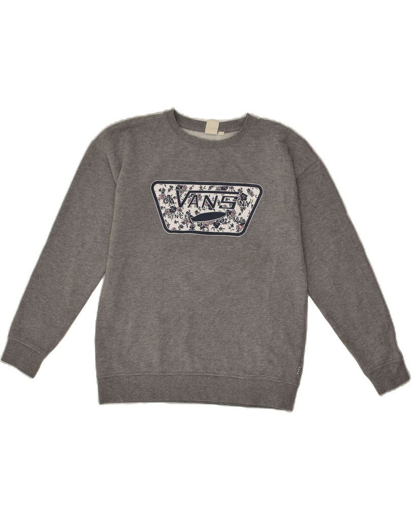 VANS Womens Graphic Sweatshirt Jumper UK 10 Small Grey Vintage Vans and Second-Hand Vans from Messina Hembry 