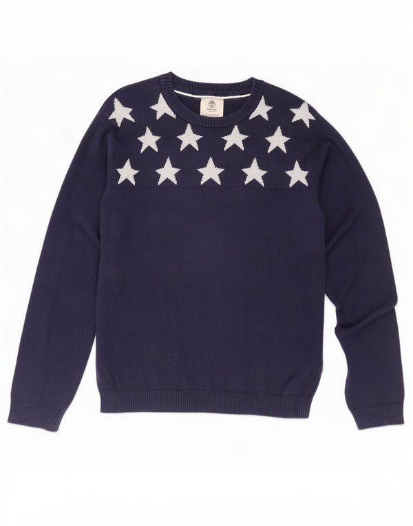 Timberland Boys Graphic Boat Neck Jumper Sweater 11-12 Years XS Navy Blue