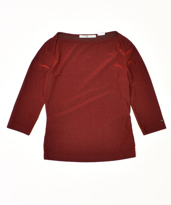 TOMMY HILFIGER Womens 3/4 Sleeve Top UK 14 Medium Red Polyester