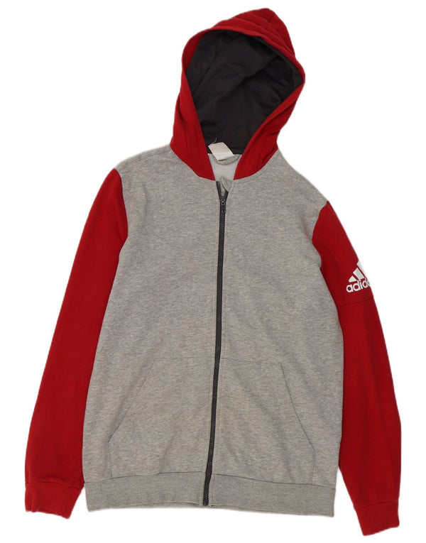 Adidas Boys Graphic Zip Hoodie Sweater 15-16 Years Grey Colourblock Sports