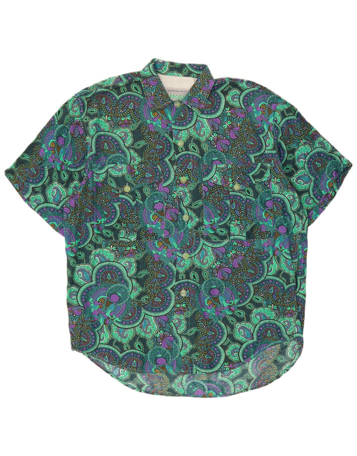 Perosino Mens Short Sleeve Shirt Large Green Paisley Cupro