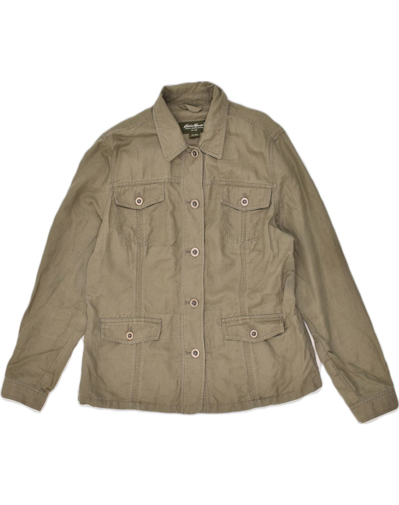 EDDIE BAUER Womens Utility Jacket UK 18 XL Khaki Linen | Vintage Eddie Bauer | Thrift | Second-Hand Eddie Bauer | Used Clothing | Messina Hembry 