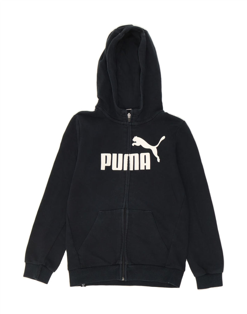 PUMA Boys Graphic Zip Hoodie Sweater 11-12 Years Navy Blue Cotton Vintage Puma and Second-Hand Puma from Messina Hembry 