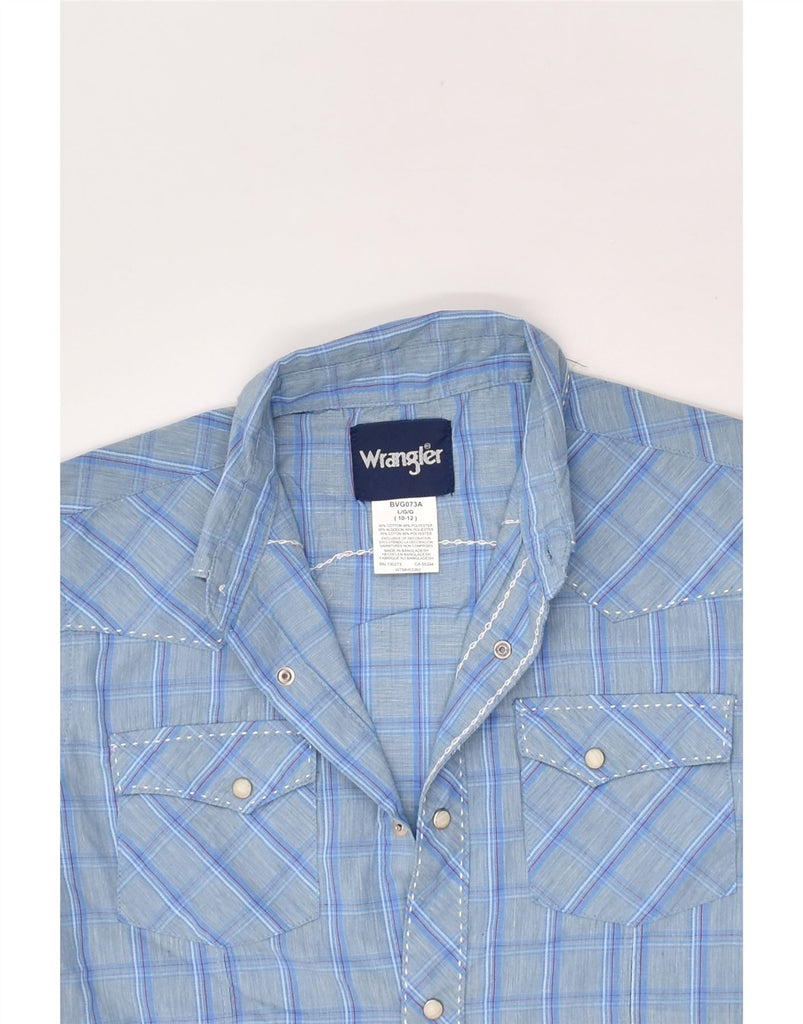 WRANGLER Boys Short Sleeve Shirt 10-11 Years Large Blue Check Cotton | Vintage Wrangler | Thrift | Second-Hand Wrangler | Used Clothing | Messina Hembry 