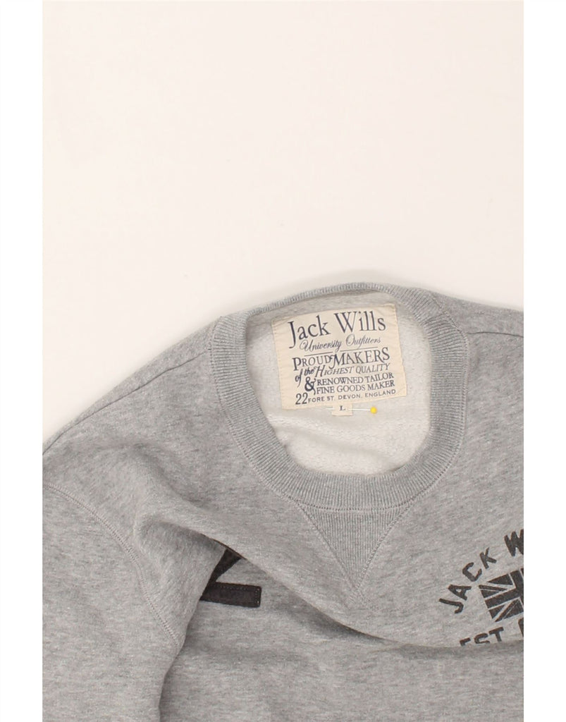 JACK WILLS Womens Graphic Sweatshirt Jumper UK 14 Large Grey Cotton | Vintage Jack Wills | Thrift | Second-Hand Jack Wills | Used Clothing | Messina Hembry 